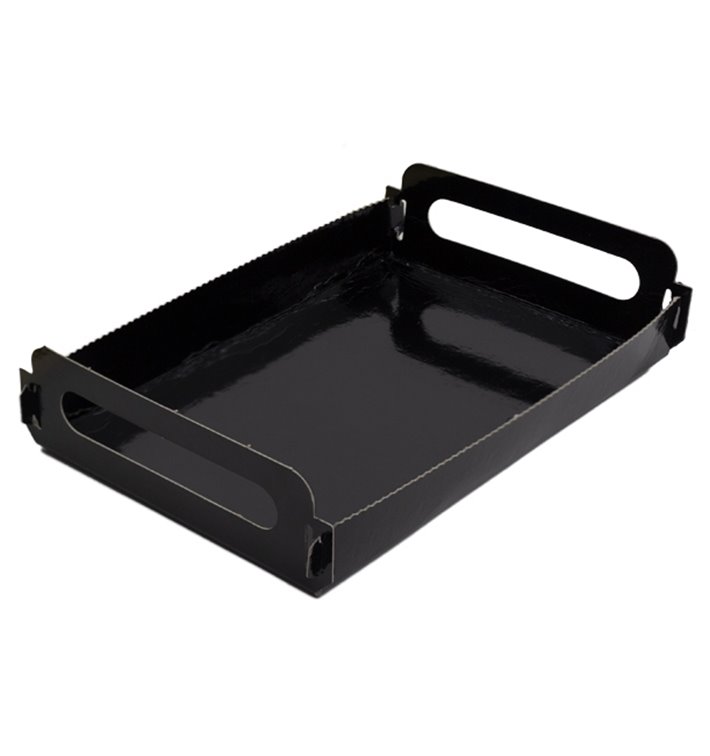 Paper Tray with Handles Rectangular shape Black 12x19cm (10 Units) 