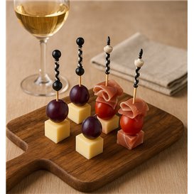 Bamboo Food Picks Black and White Design 9cm (100 Units)