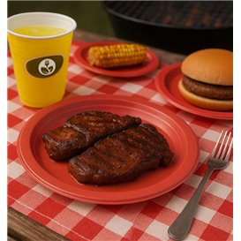 Plastic PS Reusable Plate Flat Red Ø220mm (300 Units)