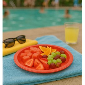Plastic PS Reusable Plate Flat Red Ø220mm (300 Units)