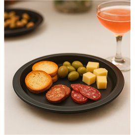 PS Reusable Plastic Plate Flat Black Ø220mm (300 Units)