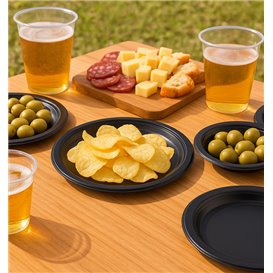 Plastic Plate PS Reusable Flat Black Ø165mm (450 Units)