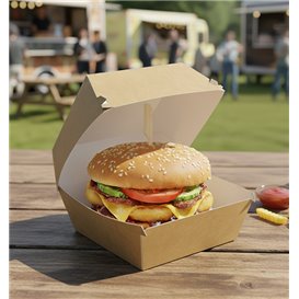 Paperboard Burger Box Kraft Mega Double Closing 13x13x10cm (50 Units)