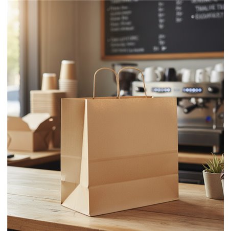 Kraft paper bag with twisted handles 26 + 17 x 26 cm for take away