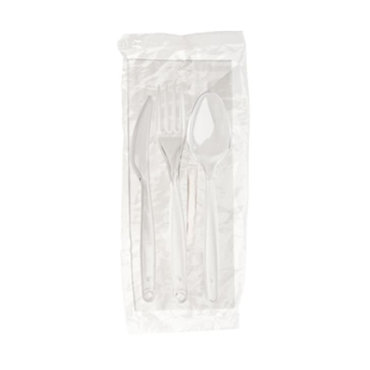 Plastic Cutlery kit PS Fork, Spoon, Knife and Napkin Clear (500 Units)