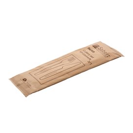 Kraft Cardboard Cutlery Kit Fork ,Knife and Napking (300 Units)