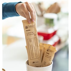 Kraft Cardboard Cutlery Kit Fork ,Knife and Napking (300 Units)