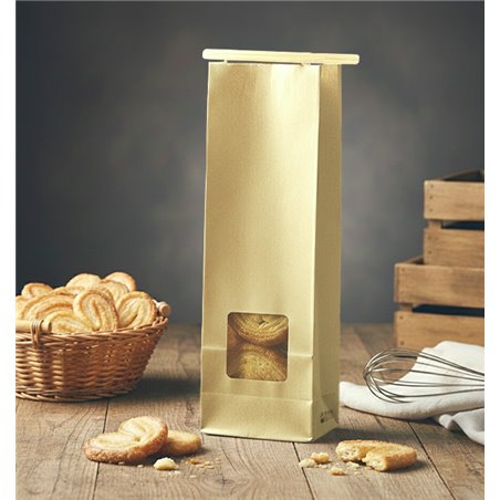 Kraft bag with closure and window for dry products 9+6x26 cm