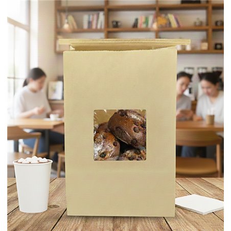 Kraft bag with window and closure for dry foods