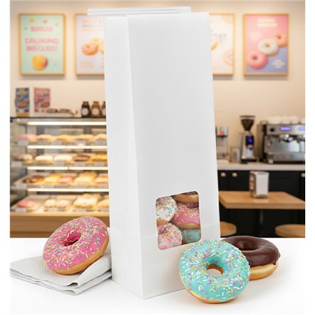 White bag with closure and window for dry products 9+6x26 cm