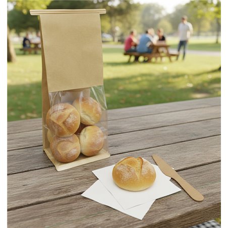 Kraft bag with BOPP window and closure for dry products 9+6x26 cm