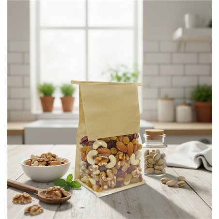 Kraft bag with BOPP window and closure for dry products 15+7x23 cm