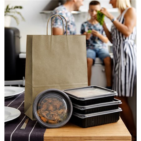 Medium-sized kraft paper bag with twisted handles for shops and takeaways