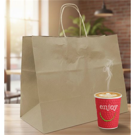 Kraft paper bag with twisted handles for shops, foodservice and take away