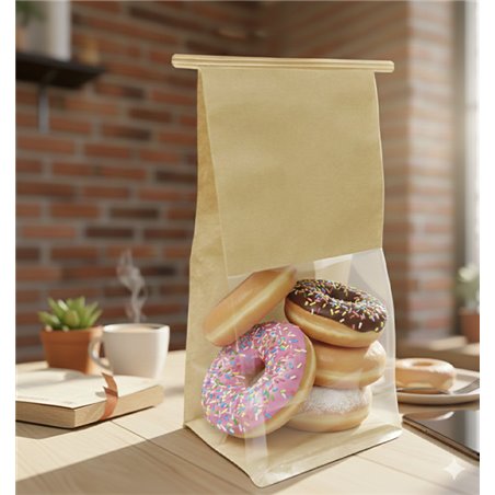 Kraft bag with BOPP window and closure for dry products 12+6x23.5 cm