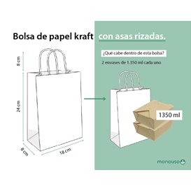 Paper Bag with Handles Kraft White 90g/m² 18+8x24cm (250 Units)