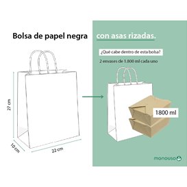Paper Bag with Handles Kraft Black 100g/m² 22+10x27cm (25 Units)