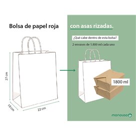 Paper Bag with Handles Kraft Red 90g/m² 22+10x27cm (25 Units) 