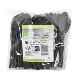 Black CPLA Plastic Appetizer Small spoon 10 cm (50 Units)
