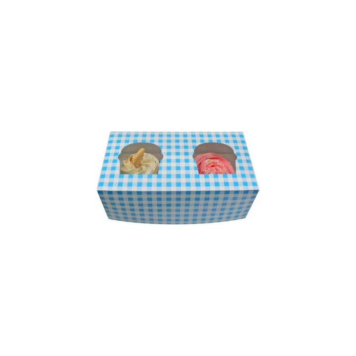 Paper Cupcake Box 2 Slots Blue 19,5x10x7,5cm (160 Units)