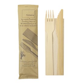 Bamboo Cutlery set Fork, Knife and Napkin 17cm (24 Units)