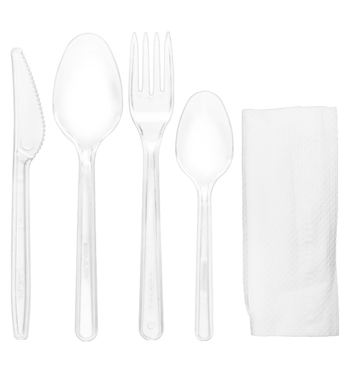 Reusable PS Cutlery Set Fork, Knife, Spoon, Teaspoon and Napkin (25 Units)