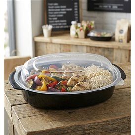 Black Oval PP Container with Lid 600ml 15,4x22,6cm (300 Units)