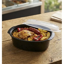 Black Oval PP Container with Lid 950ml 15,4x22,6cm (300 Units)
