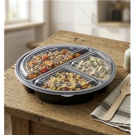 Black PP Plastic Container 3C with Lid 920ml Ø22cm (50 Units)