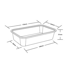 Transparent PP Plastic Rectangular Container 650ml 17,3x11,9x5,1cm (50 Units)