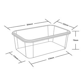 Transparent PP Plastic Rectangular Container 1.500ml 20,4x15,3cm (50 Units)