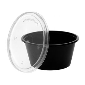 Black PP Sauce Container with Lid 2Oz/60ml (100 Units)