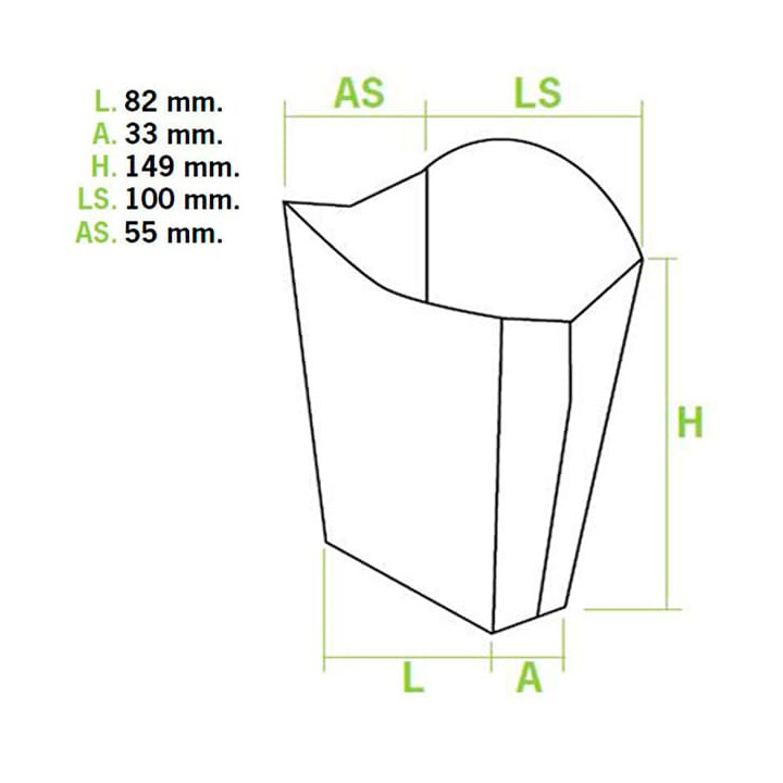 Paper French Fries Scoop Container Large size 8,2x3,3x14,9cm (25 Units)