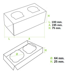 Paper Cupcake Box 2 Slot Pink 19,5x10x7,5cm (20 Units) 