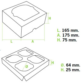 Paper Cupcake Box 4 Slots White 17,3x16,5x7,5cm (140 Units)