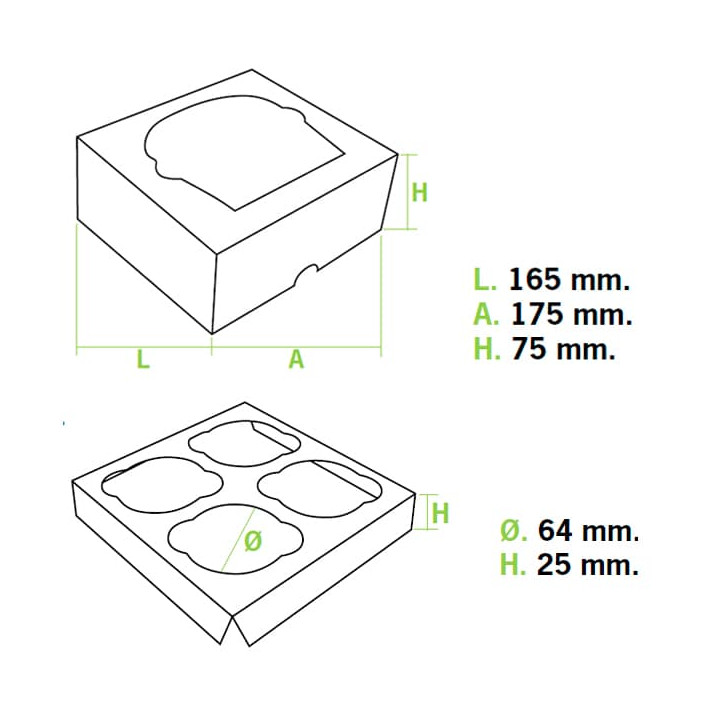 Paper Cupcake Box 4 Slot Pink 17,3x16,5x7,5cm (20 Units) 