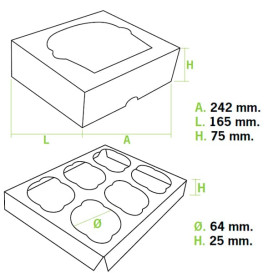 Paper Cupcake Box 6 Slots White 24,3x16,5x7,5cm (100 Units)