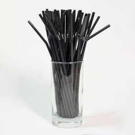 Plastic Straw Flexible PS Black Ø0,5cm 21cm (20000 Units)