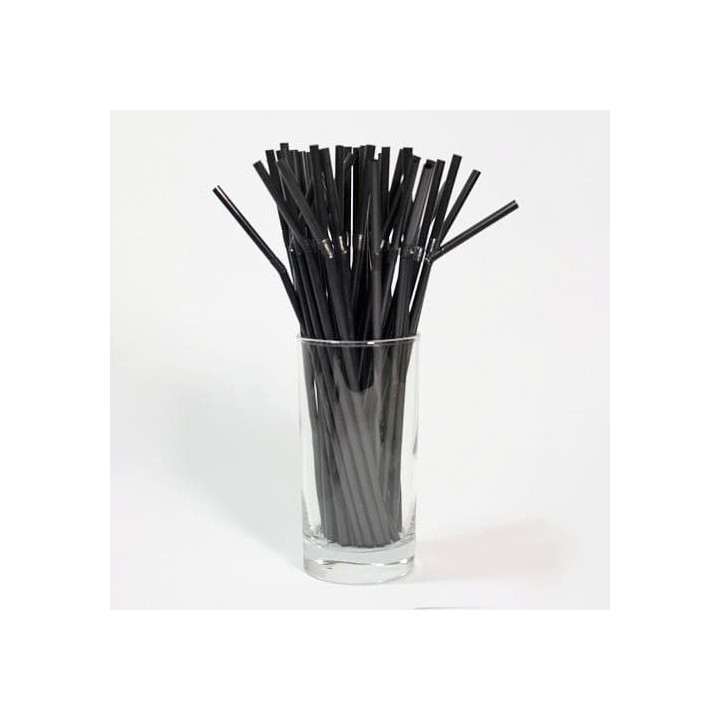 Plastic Straw Flexible PS Black Ø0,5cm 21cm (20000 Units)