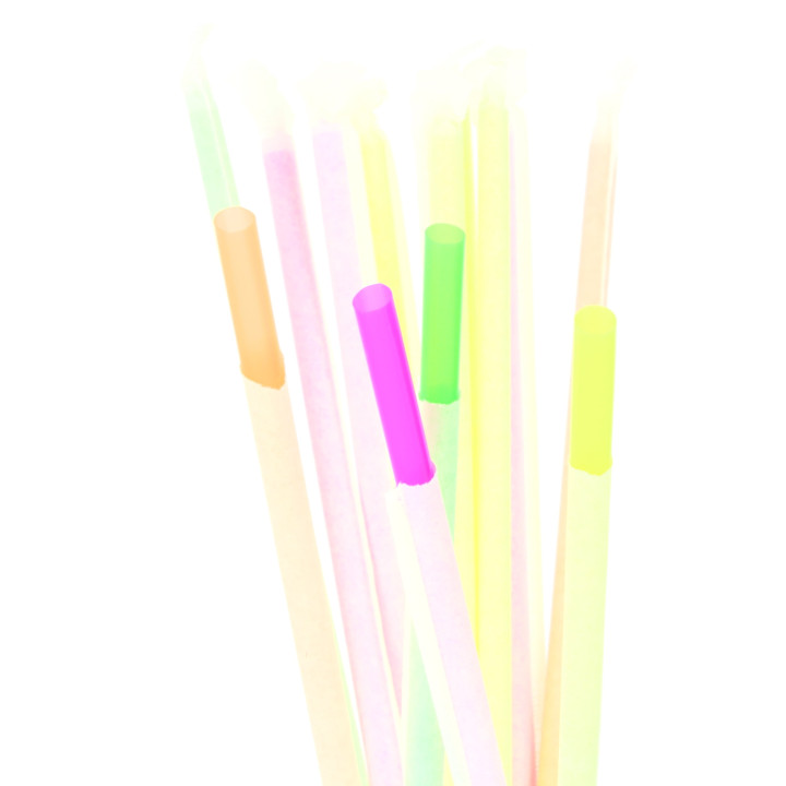 Plastic Straw Straight PS Fluorescent Wrapped Ø0,6cm 20cm (1000 Units)